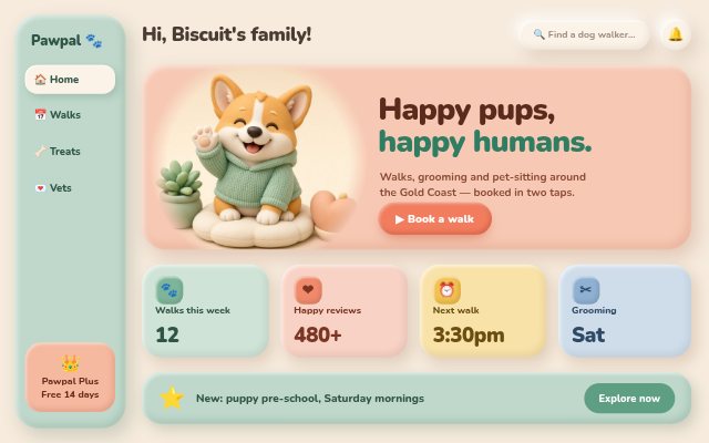 Example sample homepage — pet-care app
