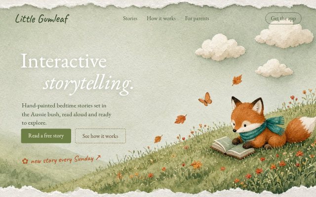 Example sample homepage — kids’ story app